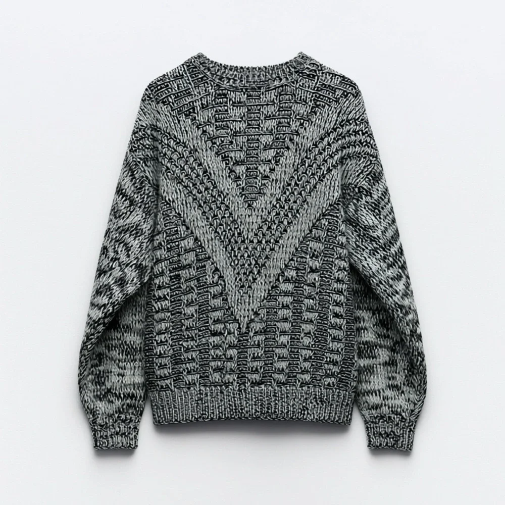 Vintage Tomato Chunky Knit Sweater Gray Black Marled Oversized* L|Xl - Picture 2 of 5